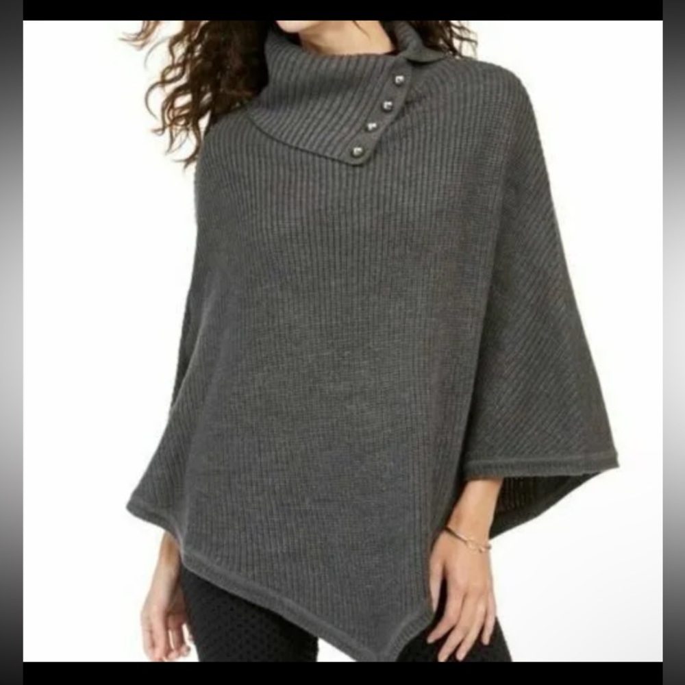 Michael Kors Gray Sweater Poncho Turtleneck One Size